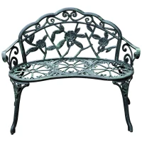 Outsunny Banc de Jardin 2 Places Style néo-rétro Motif Rose Lignes fuselées 100L x 54l x 78H cm Fonte d'aluminium Vert Vieilli(m-11)