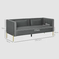 HOMCOM Canapé 3 places, 194,5l, grand confort, aspect velours et capitonné, idéal pour le salon, la chambre, le bureau, Gris(m-3)