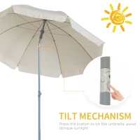 Outsunny 2.2m Beach Umbrella, Portable Parasol with Tilting Function, Outdoor Sunshade Shelter with 8 Ribs for Garden, Pool and Patio, Cream White(m-4)