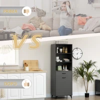 HOMCOM Mobile Dispensa Alto con Ripiani Regolabili Aperti, Cassetto e Armadietto, in Truciolato e MDF, 60x42x180 cm, Grigio(m-7)