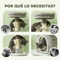 PawHut Árbol para gatos 110 cm Torre para Gatos con Nidos Cueva Plataforma Almohadilla de Rascado Bola Colgante Gris Claro(m-7)