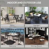 Outsunny Square Garden Table, Outdoor Dining Table for 4 with Marble Effect Tempered Glass Top and Steel Frame for Patio, Grey(m-6)