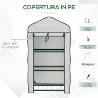 Outsunny Mini Serra da Giardino con Copertura in PE, 3 Ripiani e Porta Avvolgibile, 59x39x127cm, Bianco(m-4)