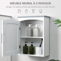 kleankin Meuble wc suspendu armoire à pharmacie murale armoire salle de bain rangement avec porte et étagère réglable - 41 x 18,5 x 52 cm - MDF - blanc(m-4)