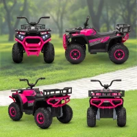 AIYAPLAY 12V Kids Electric Ride on ATV, Battery-Powered Quad Bike w/ Spring Suspension, Forward Backward, Storage Basket, Pink(m-8)