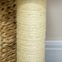PawHut Arbre à chats griffoir sisal naturel 1 niche panier pompon peluche jacinthe d'eau 45 x 40 x 74 cm beige(m-7)