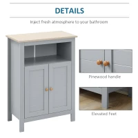kleankin Bathroom Floor Cabinet, Free Standing Cupboard with Double Doors and Adjustable Shelf for Kitchen, Hallway, Living Room, Grey(m-7)
