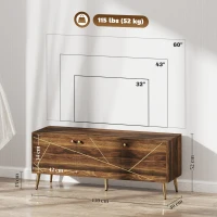 HOMCOM Meuble TV meuble télé bois pour téléviseur jusqu'à 60 pouces avec placards étagères pieds acier 130 x 40 x 52 cm marron(m-3)