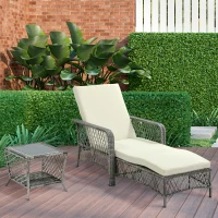 Outsunny Mobili da Giardino Set 2 Pz in Rattan Chaise Longue e Tavolino da Caffè(m-2)