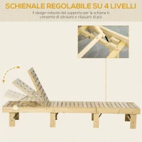 Outsunny Set di 2 Lettini Prendisole da Giardino in Legno, Pieghevoli e con Schienale Regolabile, 195x59x30 cm(m-4)