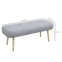HOMCOM Panca Imbottita Fondo Letto in Tessuto con Gambe in Acciaio Effetto Legno, 114x38x45cm, Grigio(m-3)
