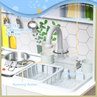 AIYAPLAY Pretend Play Toy Kitchen, Kids Kitchen Playset w/ Sounds, Lights, Running Water, Coffee Maker, Refrigerator(m-6)