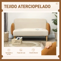 HOMCOM Sofá de 2 Plazas Tapizado en Terciopelo con Reposabrazos y Patas de Madera Sofá Pequeño Carga 240 kg 130x74x76 cm Crema(m-4)