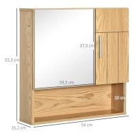 kleankin Armario de Baño con Espejo Mueble Colgante de Aseo con 2 Puertas y 2 Estantes Ajustables Interiores 54x15,2x55,3 cm Natural(m-3)