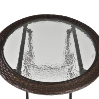 Outsunny Table ronde bistro de jardin pliable dim. Ø 68 x 73H cm métal époxy résine tressée chocolat plateau verre trempé(m-8)