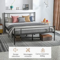HOMCOM Struttura Letto Matrimoniale in Acciaio 160x200cm con Doghe, Testiera e Pediera - Nero(m-5)