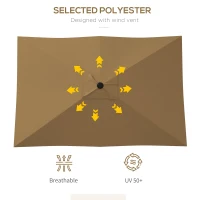 Outsunny 2 x 3(m) Garden Parasol Umbrella, Rectangular Outdoor Market Umbrella Sun Shade with Crank & Push Button Tilt, 6 Ribs, Aluminium Pole, Brown(m-7)