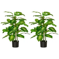 HOMCOM 2 PCs Artificial Evergreen Tree Fake Decorative Plant in Nursery Pot for Indoor Outdoor Décor, Green(m-1)