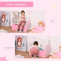 HOMCOM Kids Wooden Toy Box Children Storage Chest Bench Organiser Safety Hinge Bedroom Playroom Furniture Pink(m-6)