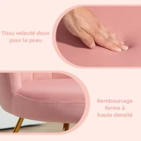 HOMCOM Fauteuil coquillage chaise coiffeuse fauteuil en velours fauteuil de salon avec pieds en acier 69 x 64 x 80 cm rose(m-5)