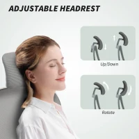 HOMCOM Executive Office Chair, Ergonomic Mesh High Back Desk Chair with Flip-up Armrest, Rotatable Headrest, Adjustable Lumbar Support for Home Study, Grey(m-6)