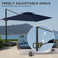 Outsunny Cantilever Parasol with Weighted Base Double Top Garden Parasol Square Hanging Patio Umbrella with Crank Tilt Dark Blue(m-5)