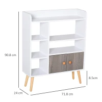 HOMCOM Bookcase, Freestanding Book Shelf with Storage Cabinet, 6 Shelves and Wood Legs for Home Office Display, White and Grey, 24D x 71.8W x 90.8H cm(m-3)