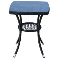 Outsunny Ensemble salon de jardin 2 places : 2 fauteuils et table basse plateau verre trempé résine tressée 4 fils imitation rotin avec coussins noir(m-6)