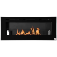 HOMCOM Cheminée bioéthanol Murale encastrable brûleur 2,8 L, environ 3,5 h de durée de combustion dim. 102L x 16l x 43H cm Couverture 25-30 m² Métal(m-9)