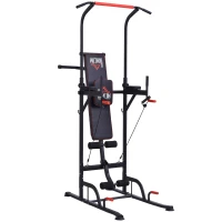 HOMCOM Palestra Multifunzione Power Tower per Allenamento a Casa con Panca e Barra di Trazione, Stazione Fitness Pieghevole, 98x 220x181-229cm(m-4)