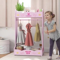 AIYAPLAY Kids Clothes Rail with Two Shelves, for 3-8 Years, Pink(m-2)
