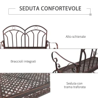 Outsunny Panchina a Dondolo da Esterno in Metallo, Dondolo a 2 Posti da Balcone con Braccioli, 104x75x95.5cm, Colore Bronzo(m-5)