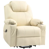 HOMCOM Poltrona Alzapersona Reclinabile fino a 135° con 8 Punti Massaggio, Telecomando e Poggiapiedi, 88x92x106 cm, Crema(m-10)