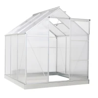 Outsunny Serre de Jardin Aluminium Tente Abri Plante Jardinage Polycarbonate 3,6 m² dim. 1,9L x 1,93l x 2,05H m Fondation Lucarne réglable Porte coulissante(m-1)