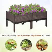 Outsunny Set of 2 Indoor/Outdoor Planter Boxes | Garden Raised Elevated Beds, Flowers Vegetables Fruits Herbs Container w/ Self-Watering Design Drainage Holes, Brown(m-6)