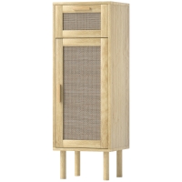 HOMCOM Meuble salle de bain rangement, meuble de rangement style bohème - tiroir et placard, étagères réglables, porte à rotin