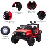 HOMCOM Kids Electric Ride On Car 12V Off Road Toy with Parental Remote Control 2 Motors Horn Lights Suspension Wheels for 3-6 Years Old Red(m-5)
