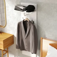 HOMCOM Porte-manteau mural meuble d'entrée avec étagère, 2 crochets et barre en aluminium, pour entrée, couloir, chambre(m-7)