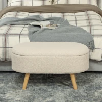 HOMCOM Teddy Fleece Storage Ottoman - Cream White(m-8)