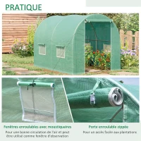 Outsunny Serre de Jardin Tunnel 6 m² 3L x 2l x 1,9H m métal galvanisé renforcé diamètre 2,4 cm + PE Haute densité fenêtres Porte Vert(m-6)