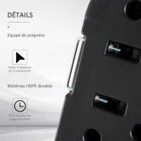 Outsunny Lot de 4 pied de parasol poids de lestage carré avec poignée pour parasol A remplir d'eau jusqu'à 60 kg ou de sable jusqu'à 72 kg 50 x 50 x 8 cm polyéthylène haute densité noir(m-6)