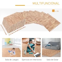 HOMCOM 24 Piezas Alfombra Puzzle de Juegos 60x60x1 cm 9m² Alfombrilla Puzzle Protectora de Goma Espuma EVA Suave para Suelo Hogar Gimnasio Marrón(m-7)