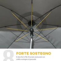 Outsunny Ombrellone da Spiaggia 1.8x2  m, in Poliestere e Acciaio a 8 Stecche con Reclinazione a 45°, Grigio(m-6)