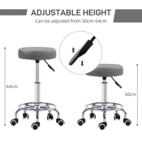 Vinsetto PU Leather Rolling Stool, Height Adjustable Stool Chair with Wheels for Salon, Massage, Spa, Grey(m-4)
