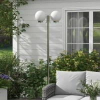 Outsunny Lampione da Giardino con Paralumi a forma Sferica, in Acciaio Inox e Acrilico, 63x25x210 cm, Argento(m-7)