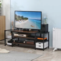 HOMCOM TV Unit Cabinet for TVs up to 60 Inches, Industrial TV Stand with Storage Shelves for Living Room, Brown and Black(m-10)
