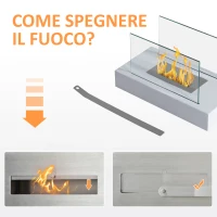 HOMCOM Camino a Bioetanolo da Tavolo 830 W Bruciatori senza Residui Inodore In Acciaio Inox con Vetro 35x18x21 cm Bianco(m-6)