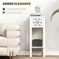 HOMCOM Set of Two Elegant Floral Cut-Out Side Tables - White(m-4)