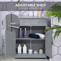 kleankin 75x60cm Freestanding Bathroom Storage Cabinet Unit w/ 2 Drawers Cupboard Adjustable Shelf Metal Handles Traditional Style Grey(m-5)