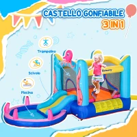 Outsunny Castello Gonfiabile Gigante e Rimbalzante per Bambini 3-8 Anni con Scivolo, Piscina e Gonfiatore 3.6x1.75x1.8m(m-4)
